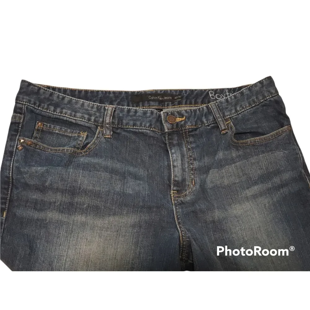 Calvin Klein Denim Jeweled Boyfriend Jeans - Size 32/14
